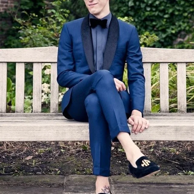 

Navy Blue Men Suit New Style 2 Pieces Handsome Business Working Men Suits Fashion Terno Masculino Slim Fit Tuxedos Bespoke