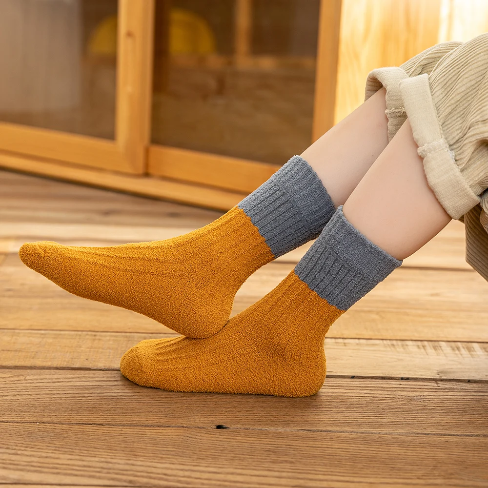 Kids Socks children socks Baby Thick Winter Socks Coral Fleece Children Soft Warm Patchowork Floor Boys Girls Striped