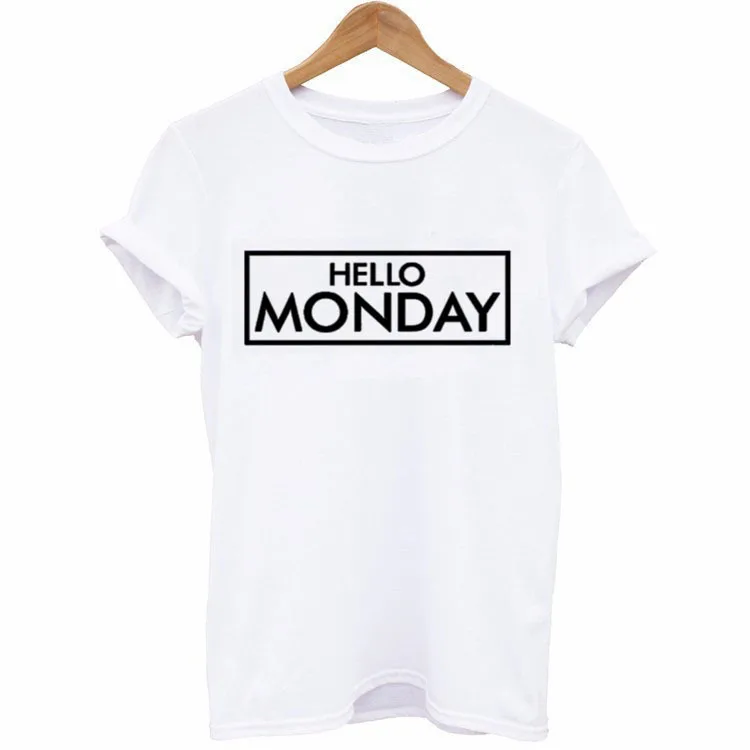 

Hello Monday Letter Print T Shirt Women Short Sleeve O Neck Loose Tshirt 2020 Summer Fashion Women Tee Shirt Tops