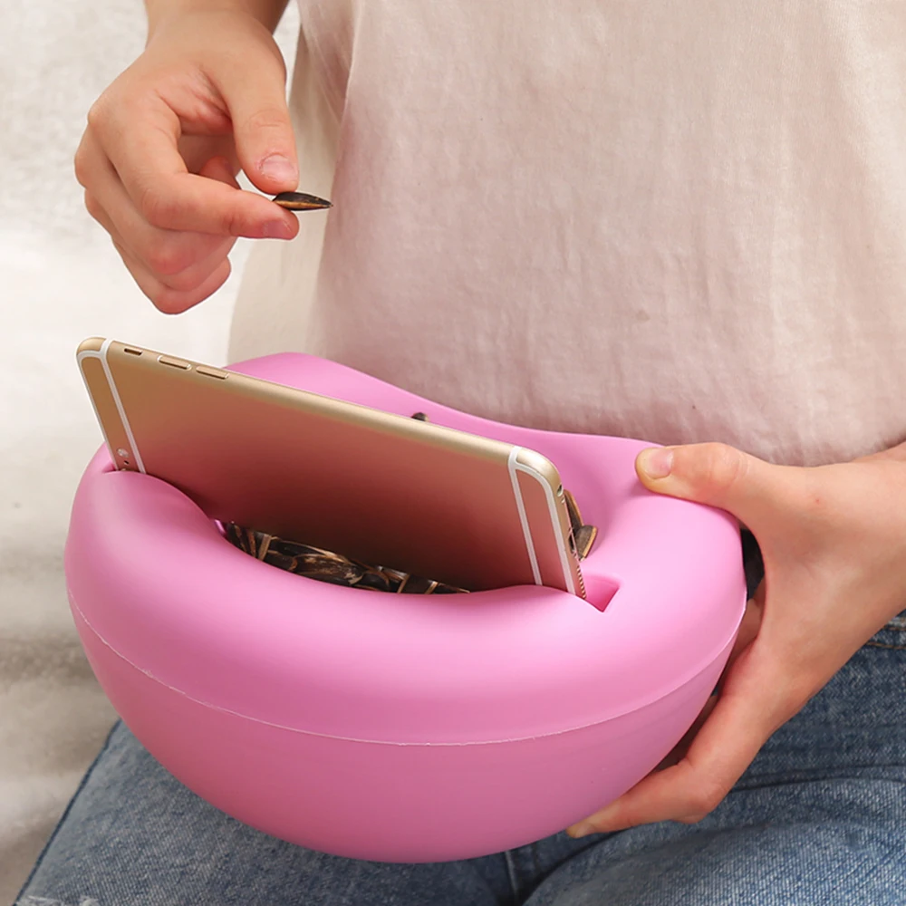 Creative Lazy Snack Bowl Plastic Double-Layer Snack Storage Box Bowl Fruit Bowl And Mobile Phone Bracket Chase Artifact 4Colors