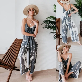 

Womens Jumpsuits Print Summer Sexy Rompers Long Loose Plus Size Ladies Overalls Jumpsuit Spaghetti Strap Backless Playsuits New