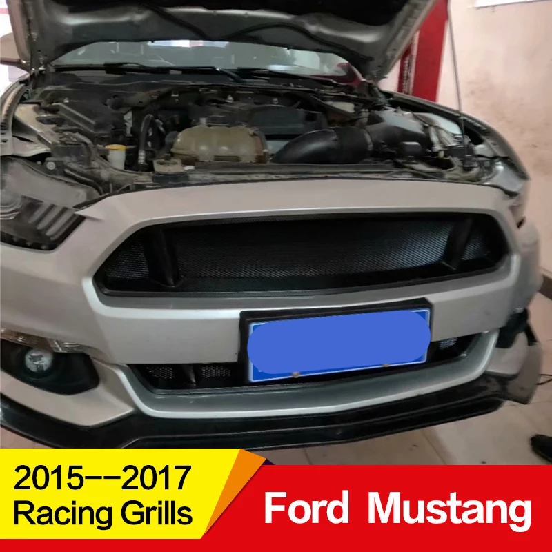 Использование для Ford Mustang гоночные грили 16 17 лет Настоящее углеродное волокно 2 шт. Refitt Передняя Центральная гоночная решетка крышка аксессуары