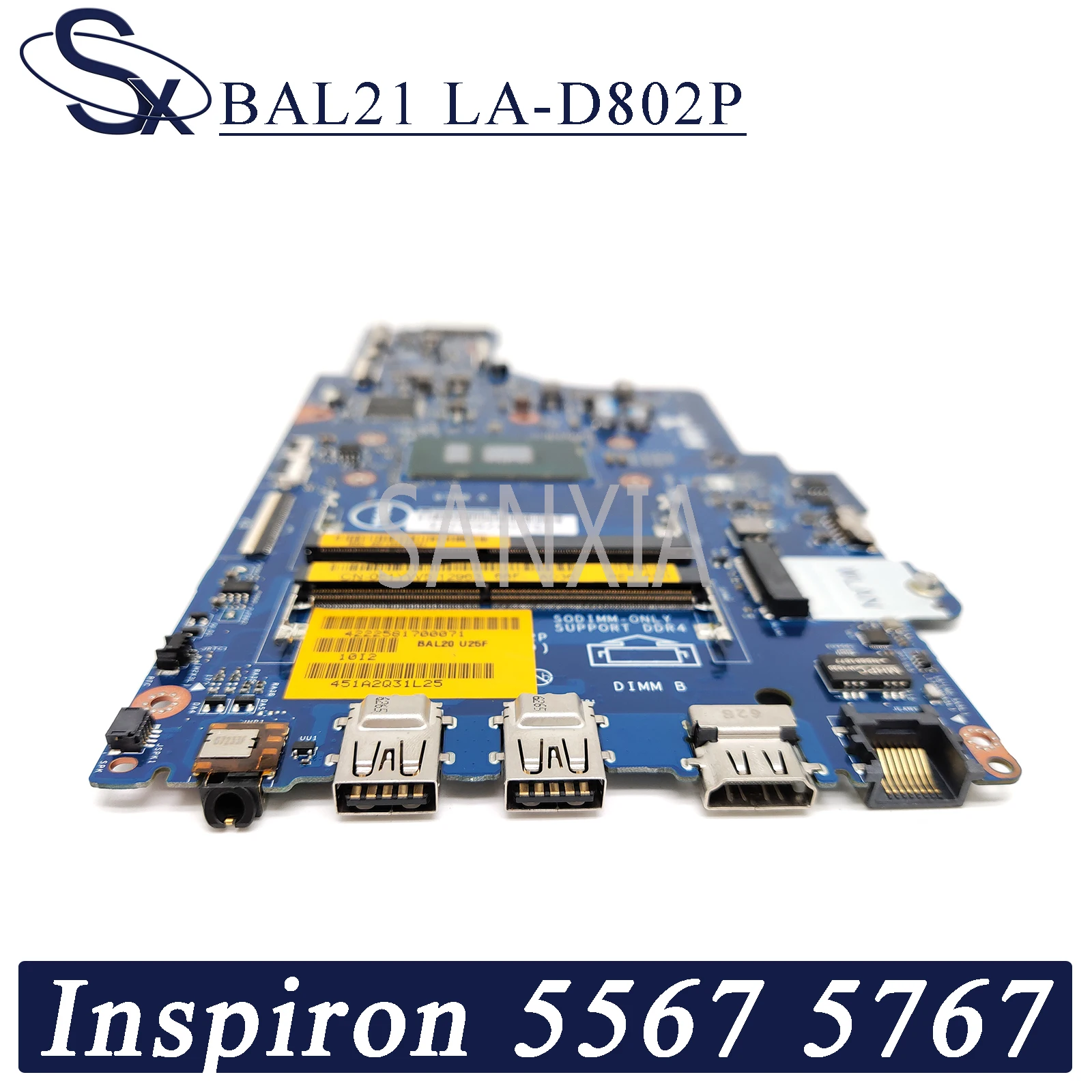 KEFU LA-D802P Laptop motherboard for Dell Inspiron 15-5567 17-5767 original mainboard I7-7500U UMA