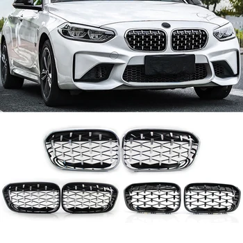 

A Pair Car Front Bumper Kidney Grille For BMW F20 F21 1 Series 2015-2018 Diamond Style Racing Grills Car Styling Accessories
