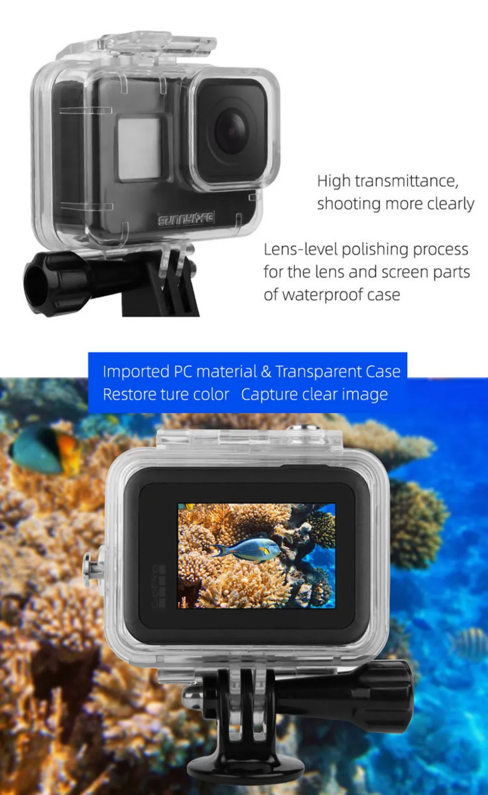 Водонепроницаемый корпус Корпус для дайвинга 60 м+ 3 шт. фильтр для Go Pro 8 Спортивная камера оптическая Водонепроницаемая ing мембранное покрытие