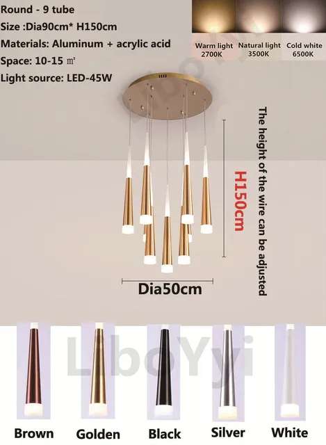 Modern Design Gold Black Minimalist Luster LED Chandelier for Bedroom Dining Living Room Loft Restaurant Cafe Interior Home Deco Round - 9 tube