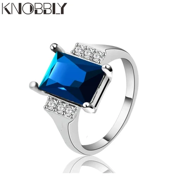 

Luxury Girl Crystal CZ Stone Sapphire wedding Ring 925 silver ring blue Ring Engagement Rings For Women gift