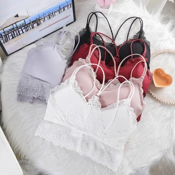 

Sexy Bralette Fitness Lace Thin Shoulder Strap Bra Cross Straps Sexy Lace Underwireless For Women