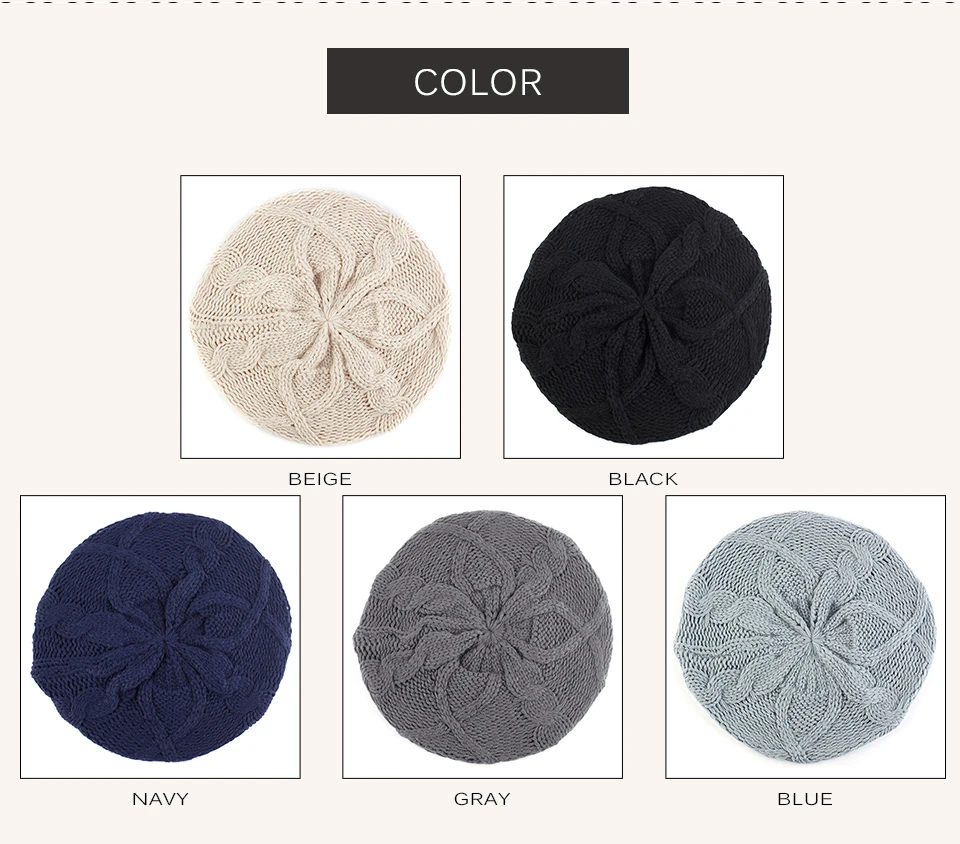 Damenmode stricken Baggy Baskenmütze Hut Damen Französisch Künstler Baskenmütze Hüte Frühling lässig dünne mehrfarbige warme weiche Baskenmützen – Detail 3