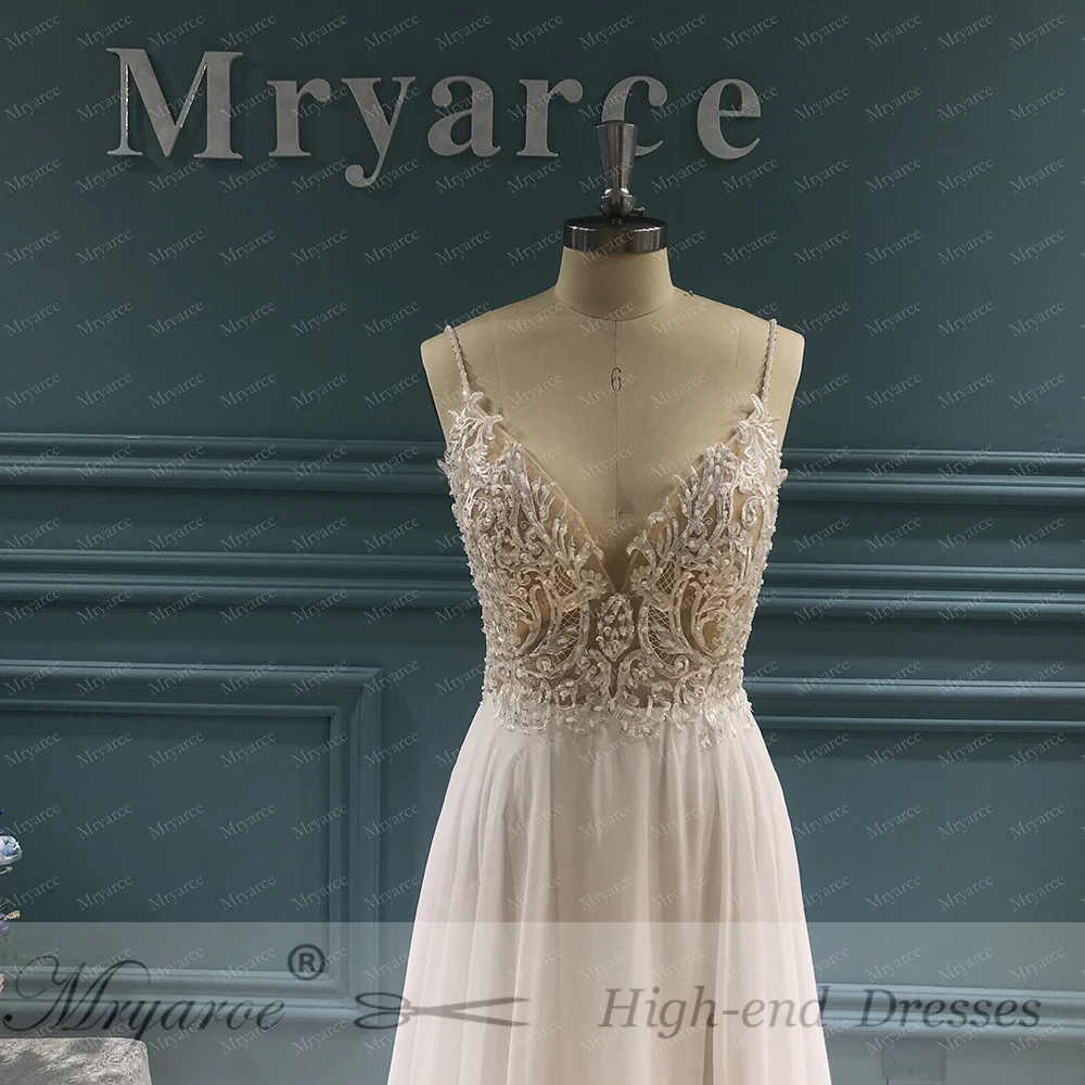 Mryarce Exclusive lace Beading Flowing Chiffon Side Split Beach Wedding Dress Open Back Bridal Gowns 5