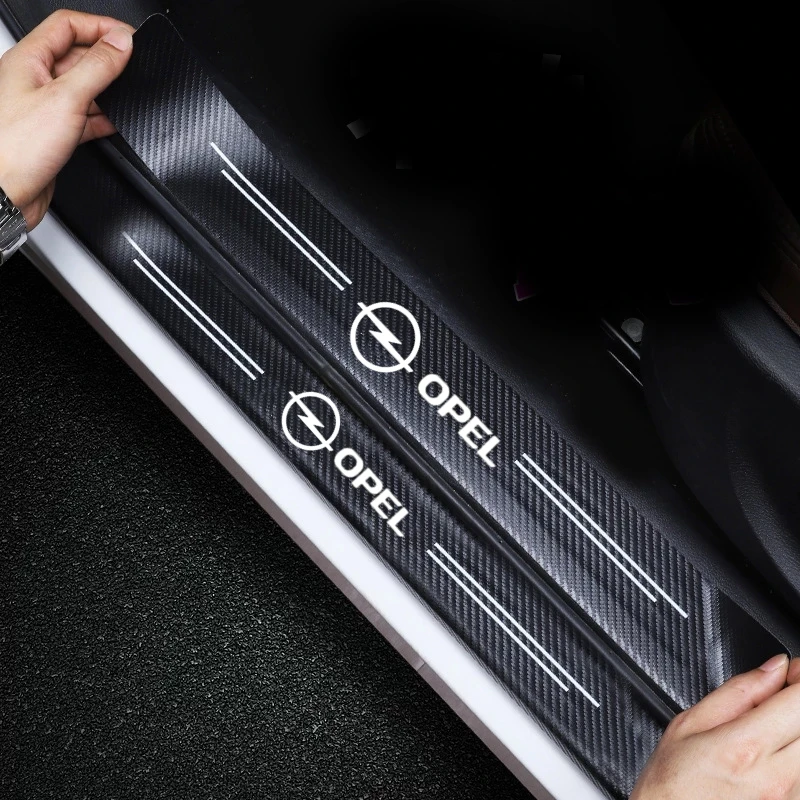 

For Opel astra j h g insignia mokka corsa d vectra 4 pcs Leather Protective Stickers Carbon Fiber Car Door Sill Stickers
