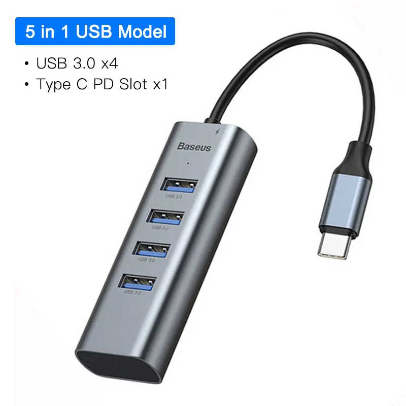 5 in 1 USB 3.0 HUB Baseus USB C концентратор USB для мульти HDMI USB 3,0 RJ45 Кардер ридер OTG адаптер USB разветвитель для MacBook Pro Air USB док-станция type C концентратор - Цвет: 5 in 1 USB 3.0 HUB