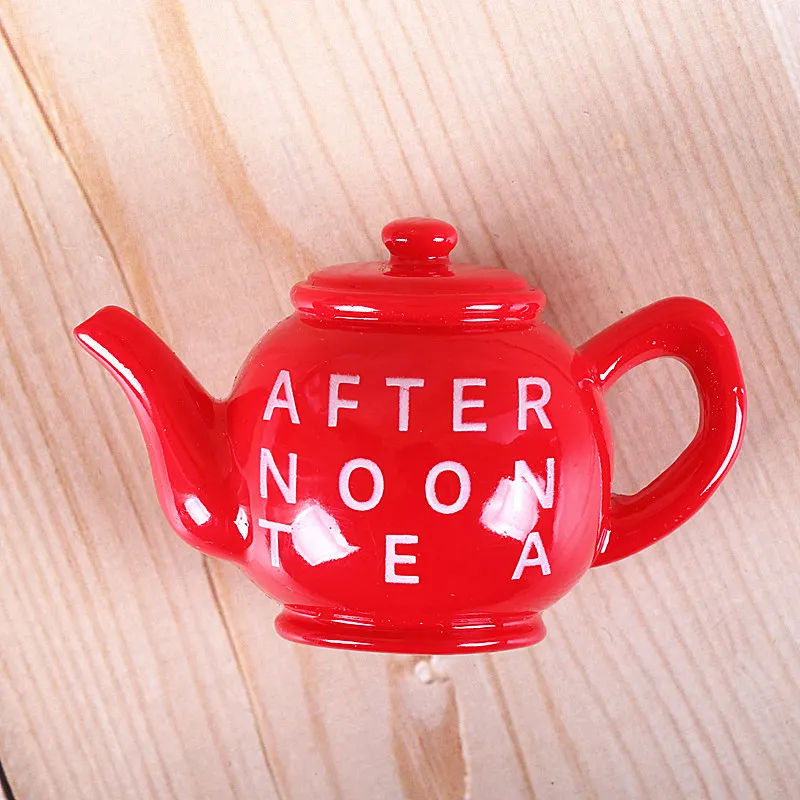 teapot Bionic food refrigerator magnetic paste milk pan egg bread tomato refrigerator paste message stick magnet button home decoration - Color: teapot
