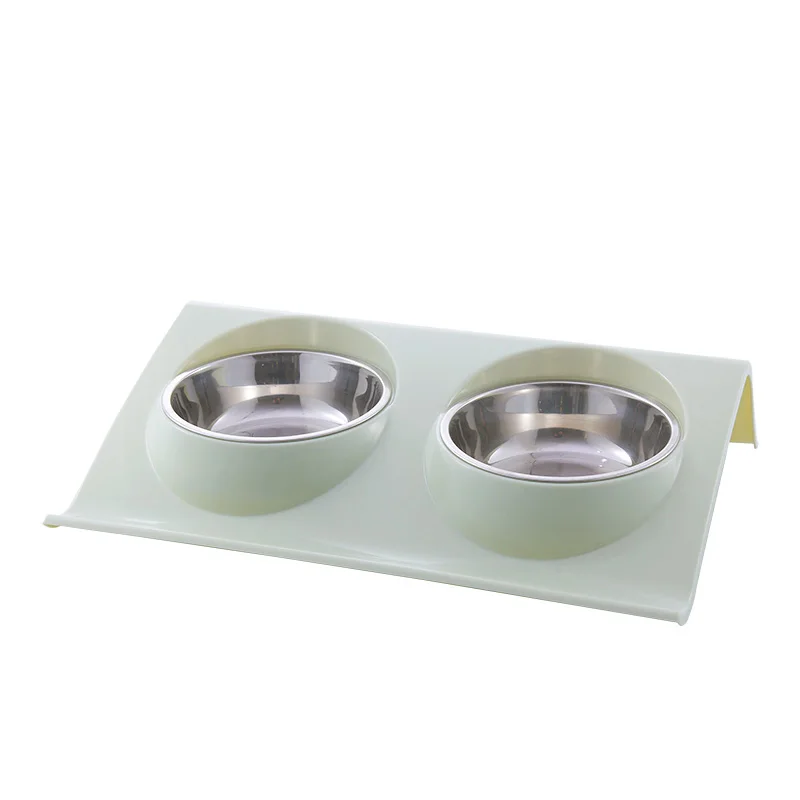 light green Двойные миски для домашних животных, Кормушка Для Воды Из Нержавеющей Стали, миска для кошек, собак, щенков, кошек, домашних животных, миски для кормления - Цвет: light green