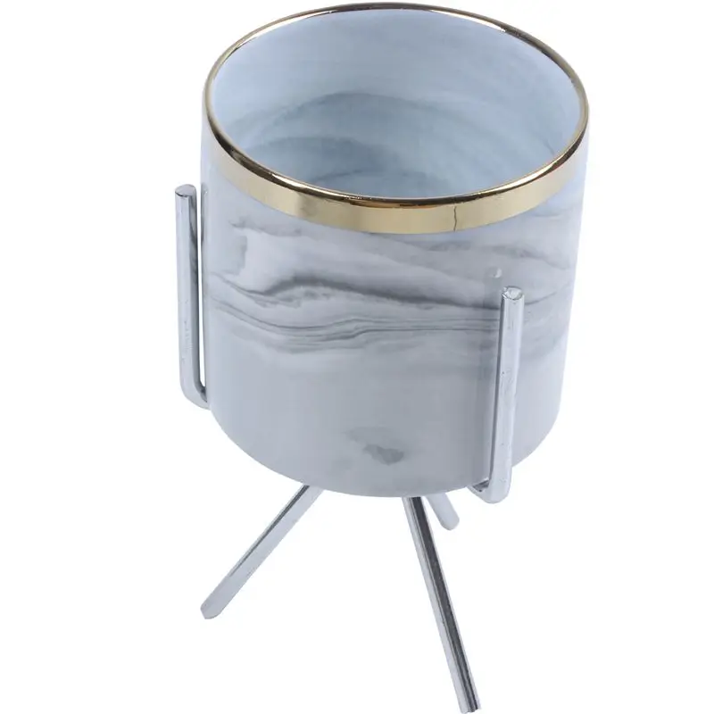 HHO-Nordic Marble Pattern Vase Ceramic Iron Art Vase Rose Gold Silver Tabletop Green Plant Flower Pot Home Office Vases Decorati