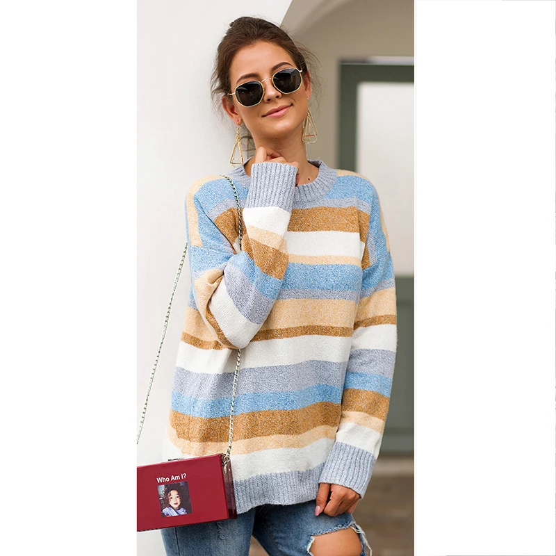 

Sweaters 2019 Autumn Winter Fashion Striped Knitted Women Sweater And Pullover Female Casual Jumper Pull Femme SJ3830V