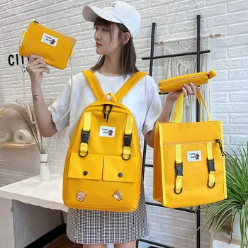 

2020 4Pcs/set Canvas School Bags For Teenager Girls Students High Quality Women School Travel Laptop Backpacks Female Book Bags