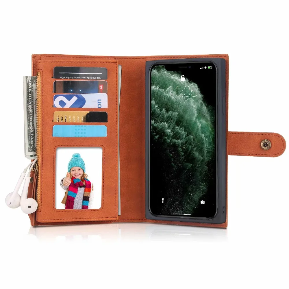 Из искусственной кожи чехол-бумажник чехол для телефона для iPhone 6, 6 S, 7, 8plus X XR XS MAX 11 Pro Max корпус под плетенную сумку держатель для карт с откидной крышкой для телефона Funda