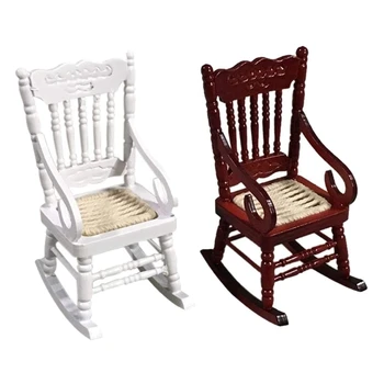 

1:12 Doll House Mini Furniture Retro Woven Cushion with Armchair Rocking Chair Model