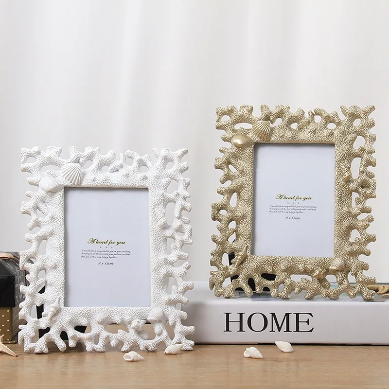 

Nordic Style Coral Shell Resin Decorative Photo Frame Creative Set Table Living Room Bedroom Home Craft Decoration Ornaments