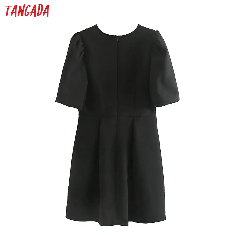 Tangada, женское сексуальное черное мини-платье с поясом, пышное, короткий рукав, стильные женские сексуальные платья с v-образным вырезом, vestidos JE97
