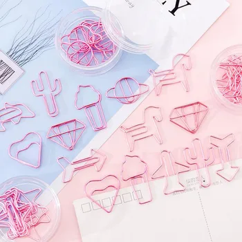 

8 Pcs/pack Cute Pink Heart Unicorn Dolphin Cactus Umbrella Paper Clips Stationery Metal Binder Photos Tickets Notes Letter Clips