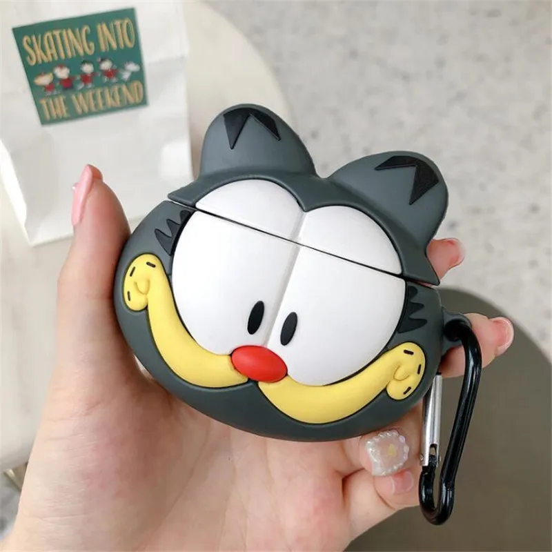 Garfield-Grey Мультфильм Аниме Tonari Нет Тоторо периферийные Bluetooth наушники Airpods силиконовый чехол без лица человек наушники защитный рукав подарок - Цвет: Garfield-Grey