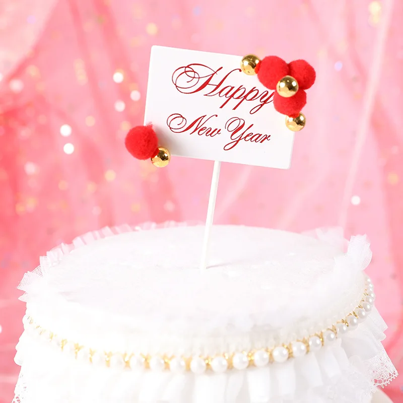 HNY RED Новые поступления Красивые Горячие штамповки Королевский красный золотые шары год Merry Топпер на Рождественский торт Кекс Топпер вечерние принадлежности - Цвет: HNY RED