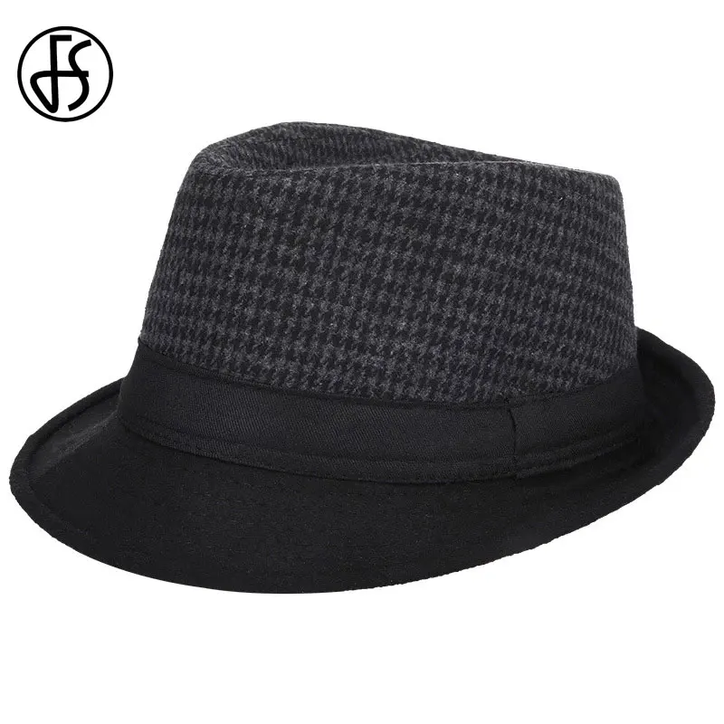 FS Mens Fedoras Black Panama Fashion Hat Imitate Wool Male Gangster Trilby Cap Casual Party Wide Brim England Style Jazz Hats - 4