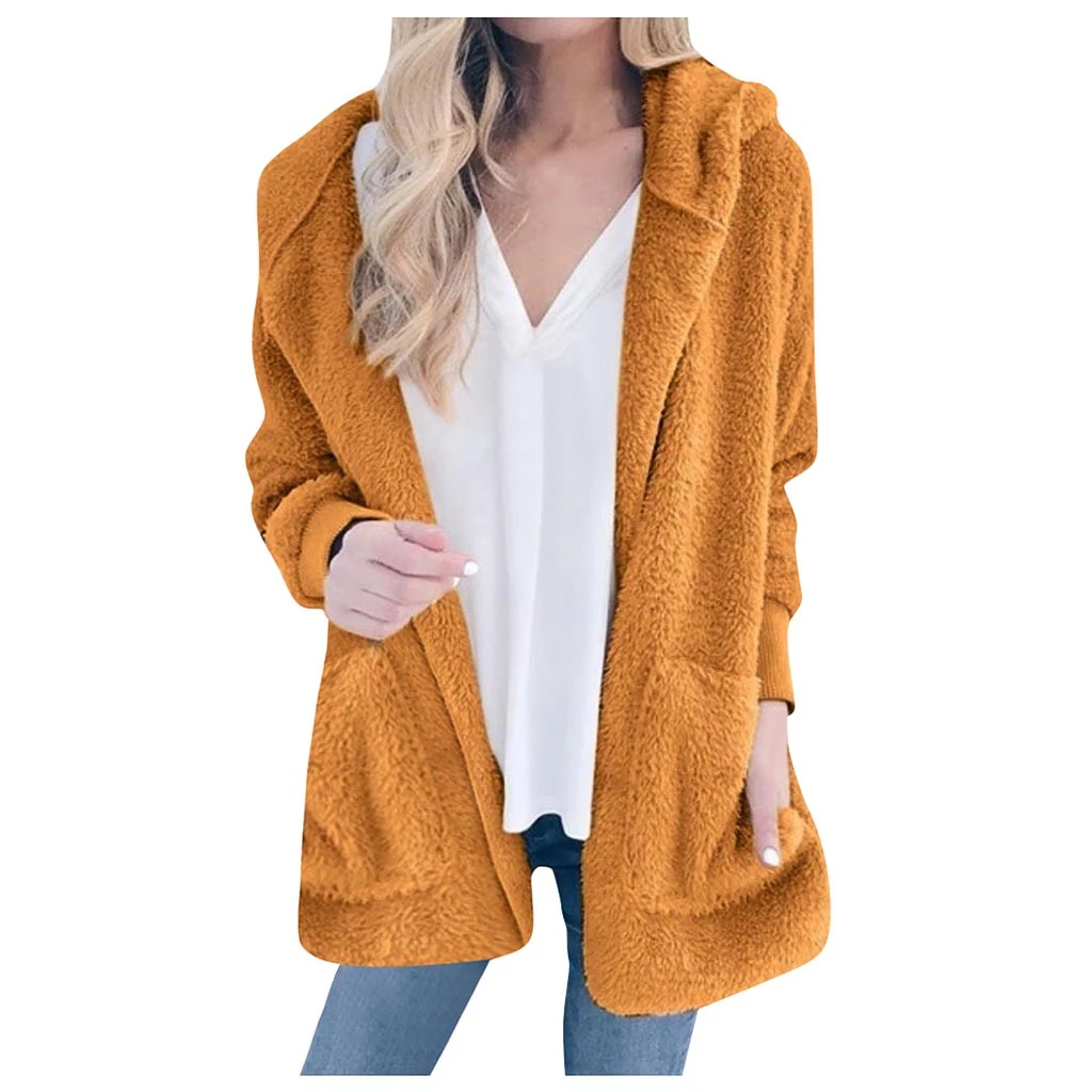Women Autumn Winter Jacket Coat Hood Luxury Fleece Jacket Fluffy Jackets Overcoat Casual  Plus Size Outwear 822