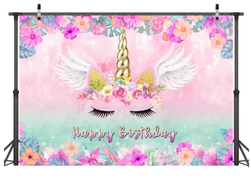 photo Background Frame Happy Birthday Unicorn 7x5ft happy birthday gold unicorn wing party purple flowers frame custom photo studio backdrop background vinyl 220cm x 150cm