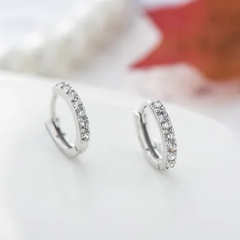 

CA-39 Simple 925 Sterling Silver Single Row Zircon Hoop Earrings For Women brincos oorbellen pendientes