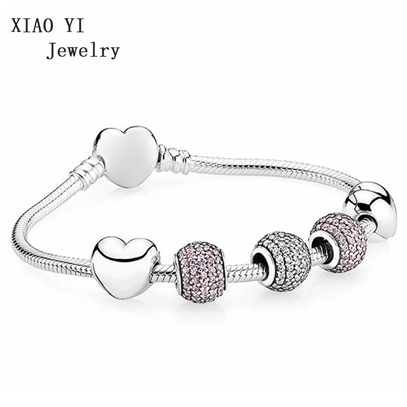 XIAOYI, новинка,, 925 пробы, серебряное, красное сердце, браслет с подвеской в виде сердца, pandoras, праздничный подарочный набор украшений