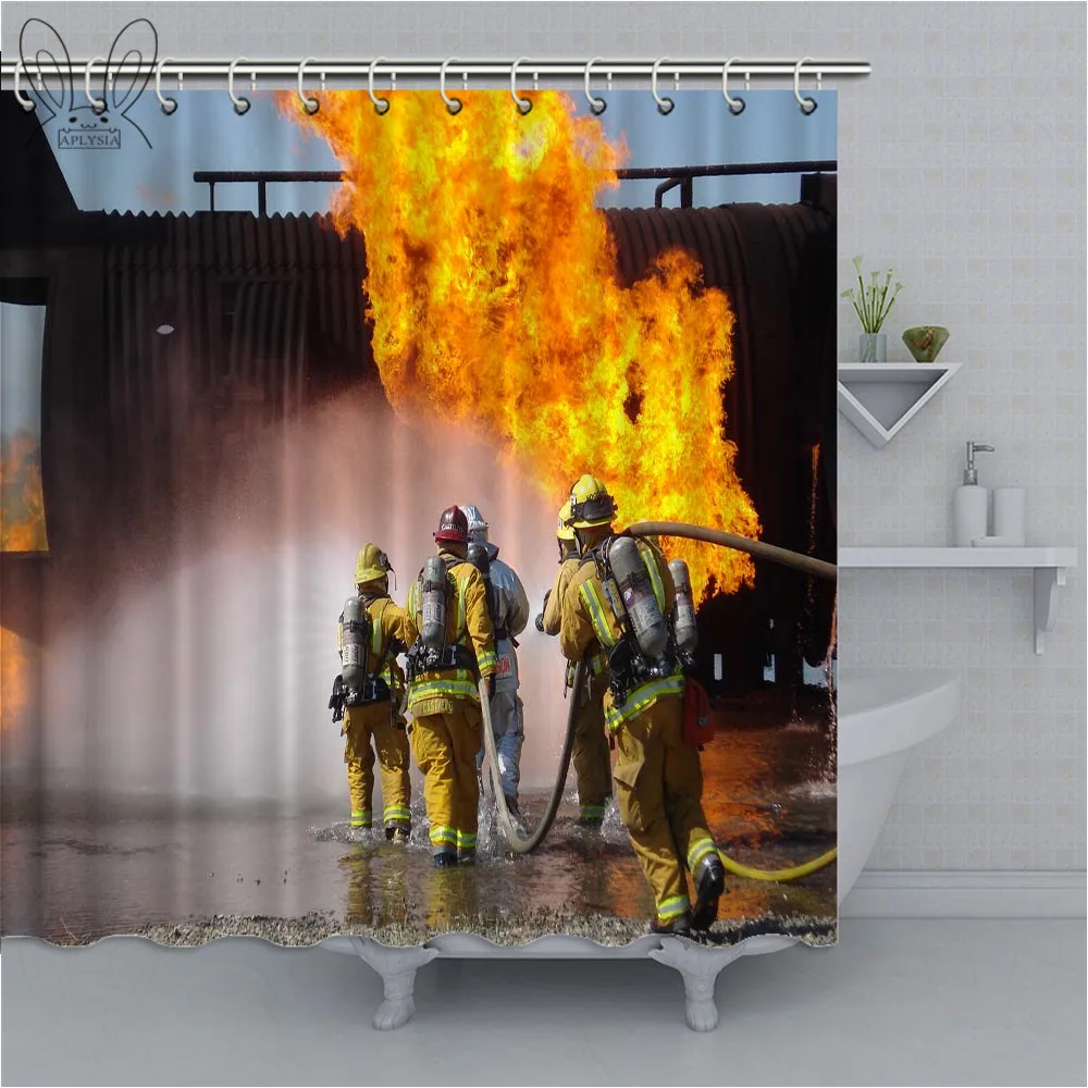 Fireman Firefighter Pattern Showre Curtain Eco Friendly Waterproof