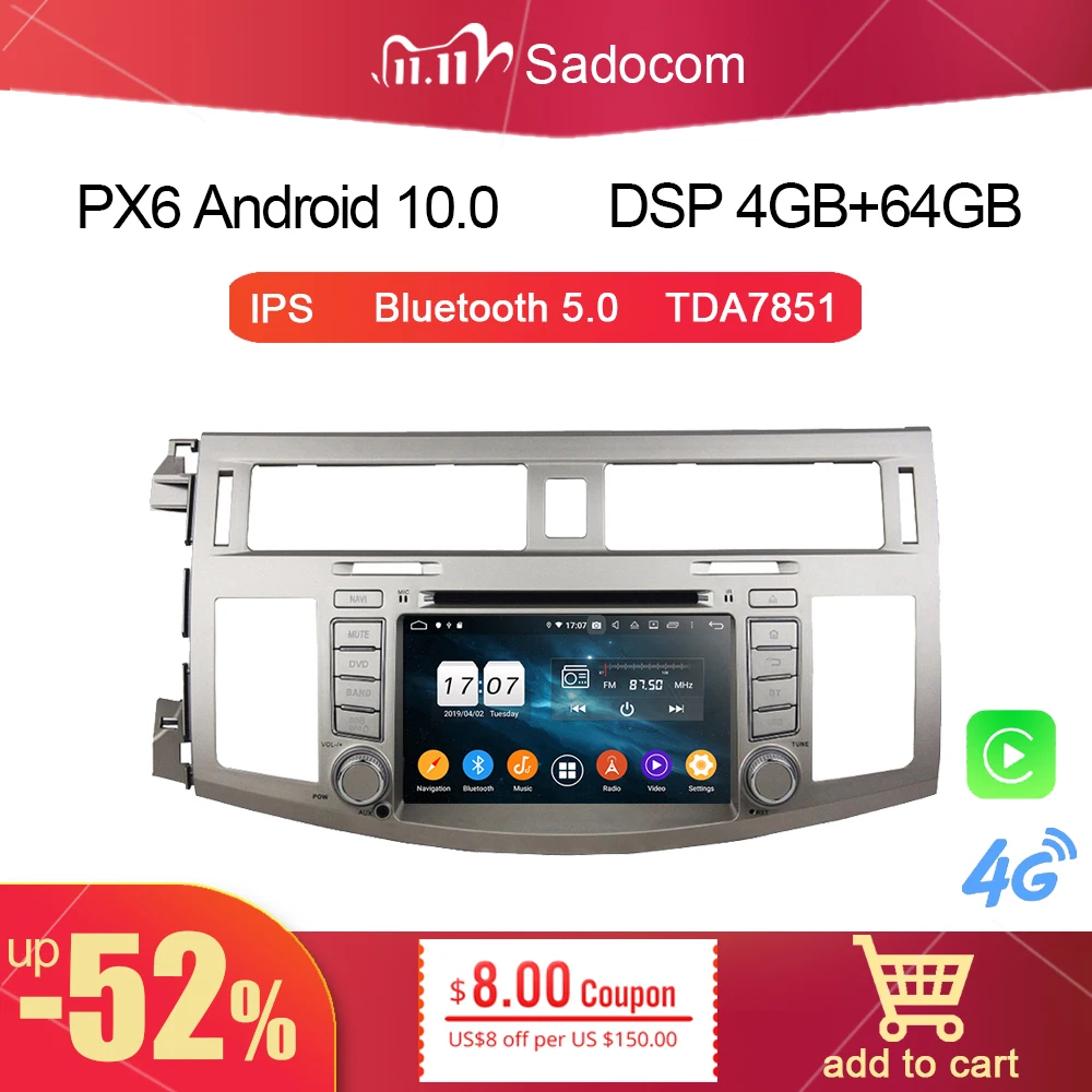 720P PX6 Android 11 0 автомобильный DVD-плеер для Toyota Avalon 2008 2009 2010 4 Гб ОЗУ + 64 ПЗУ