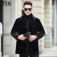 Модная мужская приталенная шерстяная куртка с мехом, зимняя Роскошная куртка с отложным воротником, однобортное пальто из овечьей шерсти для деловых мужчин размера плюс 3XL