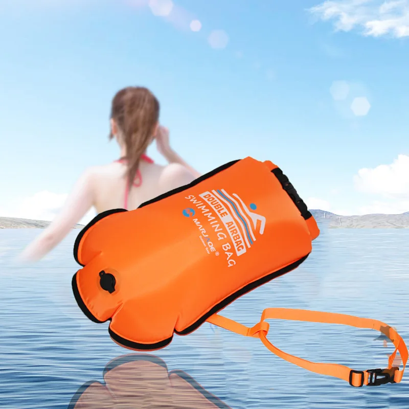 20L Inflatable Swim Buoy Drybag For Water Sport Swimmers Tow Float Dry Bags Double Air Bag With Waist Belt Storage Safety Pouch