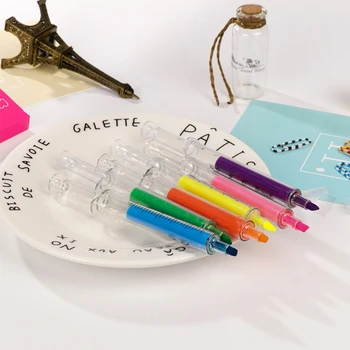 

6pcs Syringe Highlighter Pen Marker Needle Tube Writer Pens Stationery Novelty