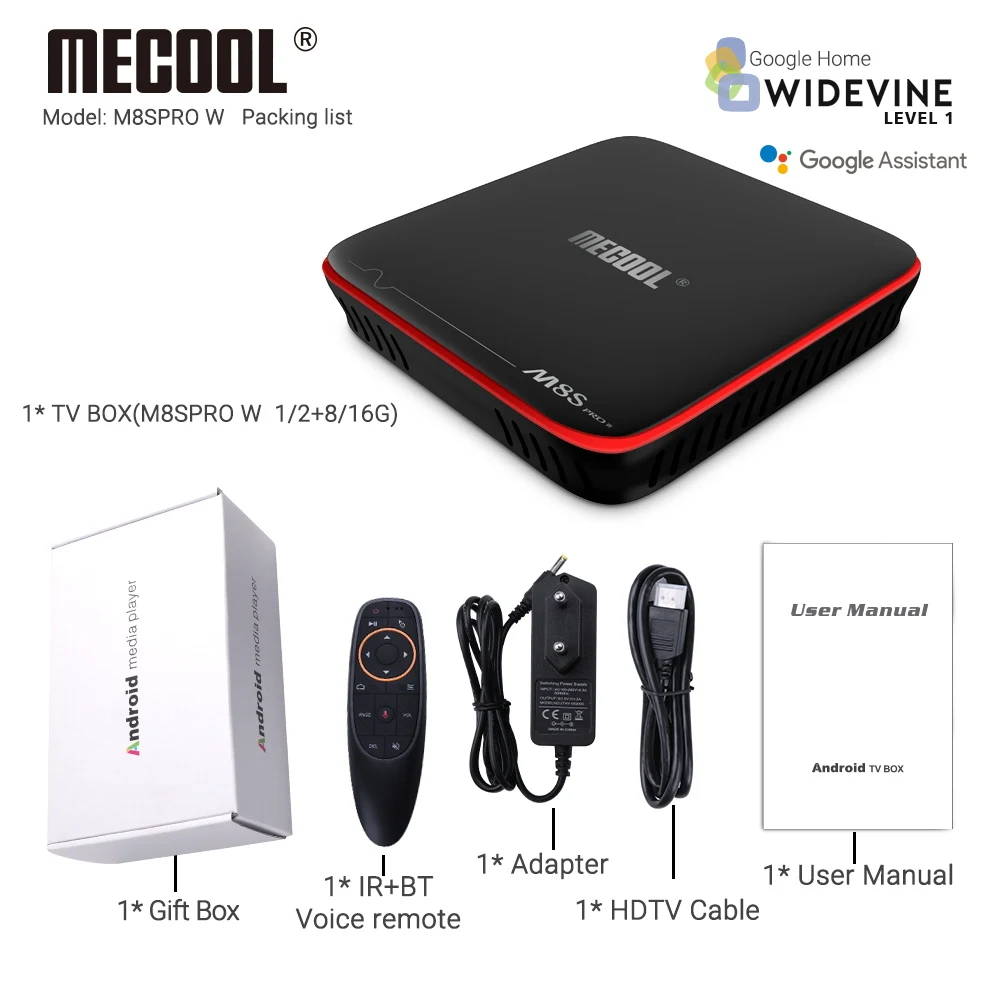 MECOOL M8S PRO W умные ТВ Box Android 7,1 Amlogic S905W 4 ядра, 2 Гб оперативной памяти, 16 Гб встроенной памяти, 1 ГБ 8 ГБ голос Управление 2,4G Wi-Fi 4K set top tv Box