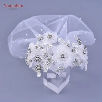Youlapan fg19 elegante flor branca velada bandana strass acessórios de cabelo casamento nupcial simples redondo pérola noiva headpiece