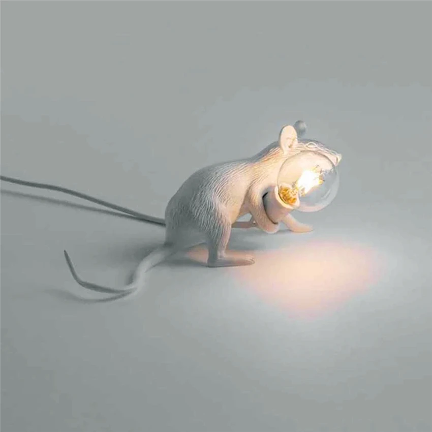 

Nordic Desk Lamp Mouse Resin White Black Gold LED E12 EU/USA Plug Rat Table Lamp Light Desk Light Kids Gift Animal Table Light
