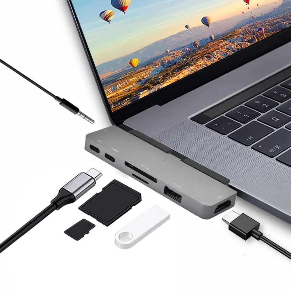 USB C концентратор 7 в 1 USB C адаптер USB 3,0 TF кард-ридер USB C Универсальная док-станция для ноутбука или смартфона