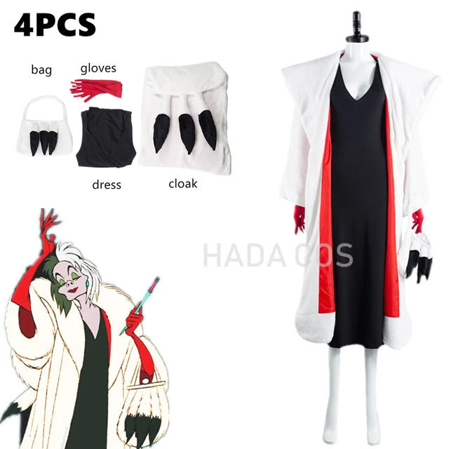 2021 Movie Cruella de Vil Cosplay Cruella Costume Halloween Outfit Red Dress