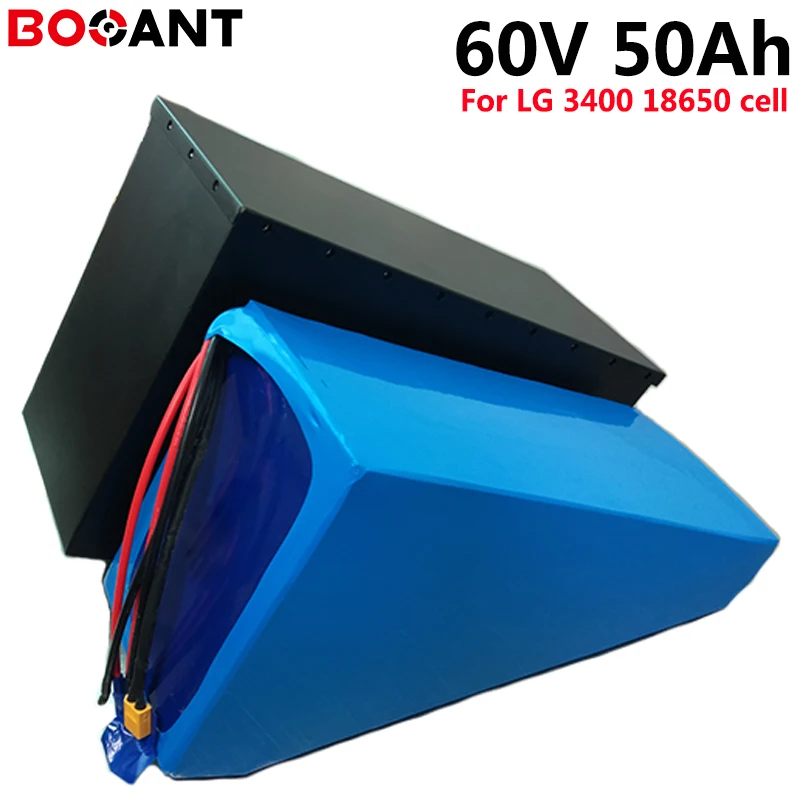60V 50Ah 3000W Железный чехол треугольник литий-ионный аккумулятор для LG 18650 cell 16S 15P 2000W