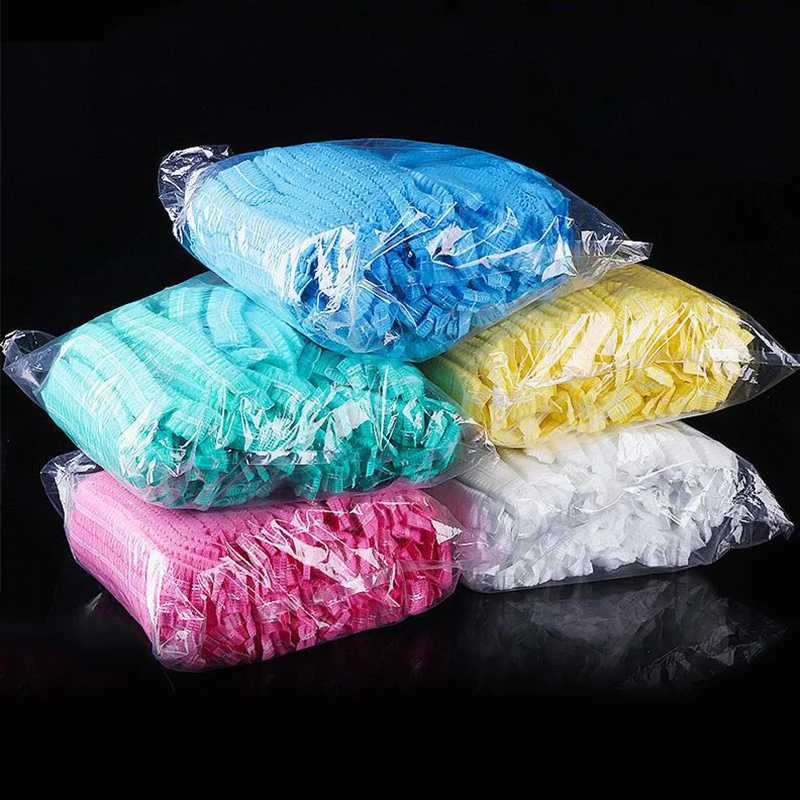 100PCS Non-woven Disposable Shower Caps Pleated Anti Dust Hat Women Men Bath Caps for Spa Hair Salon Beauty Accessories