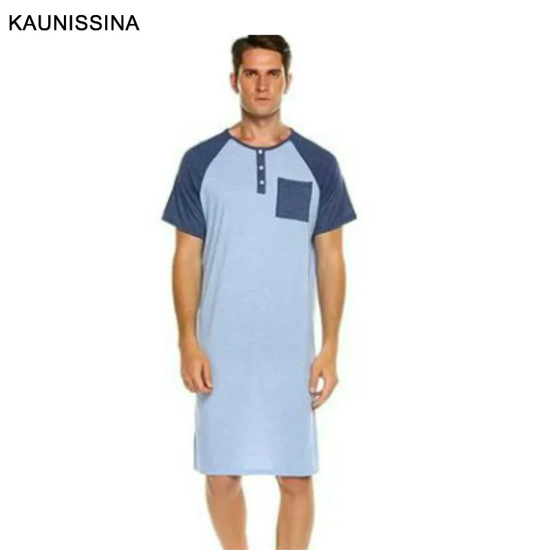 Men Long Nightshirts Sleepwear V Neck 