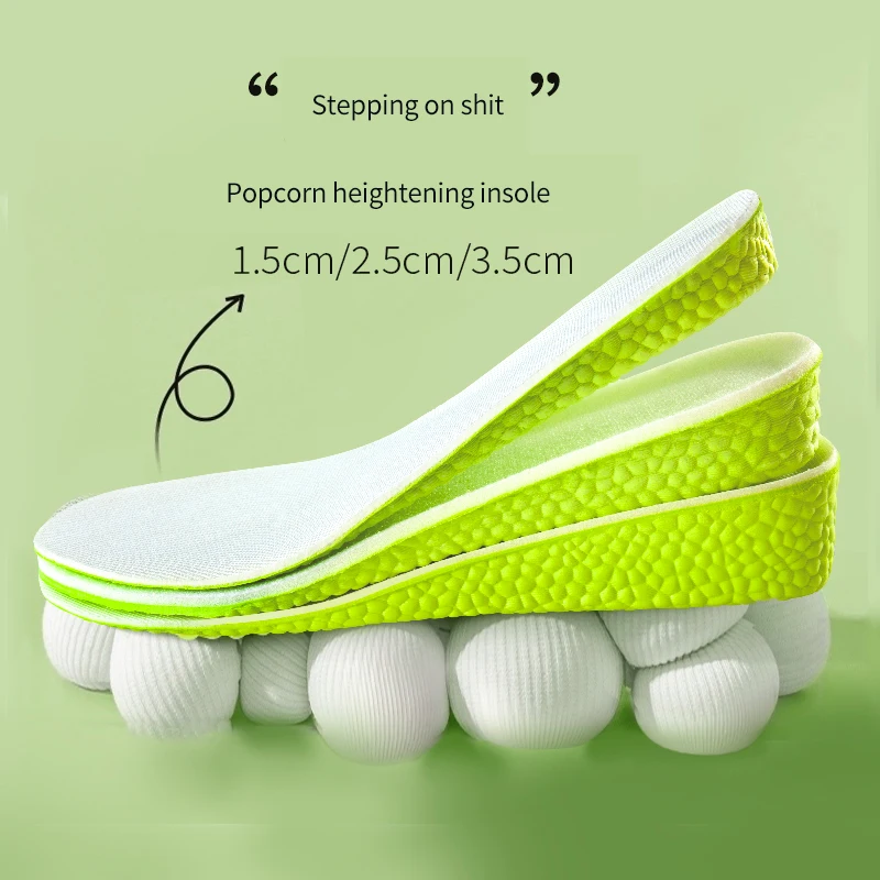 thumbnail image 1 of Plantillas invisibles para aumentar la altura de 1,5 a 3,5 cm, espuma viscoelástica verde, almohadilla para la suela, transpirables y cómodas para el cuidado de los pies de hombres y mujeres, 1 of 5