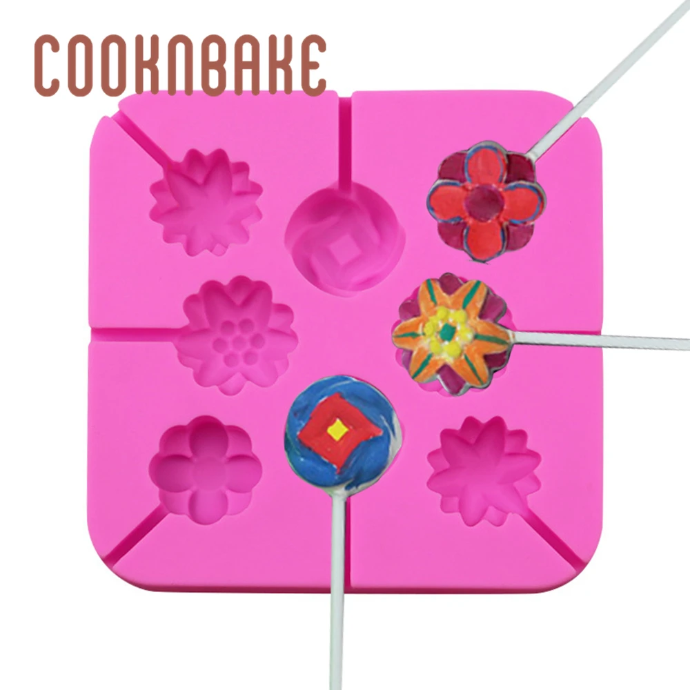 COOKNBAKE flower Silicone lollipop Mold 8 cavity Candy chocolate form biscuit pastry cake decorate tool with stick DIY lollipops | Дом и сад