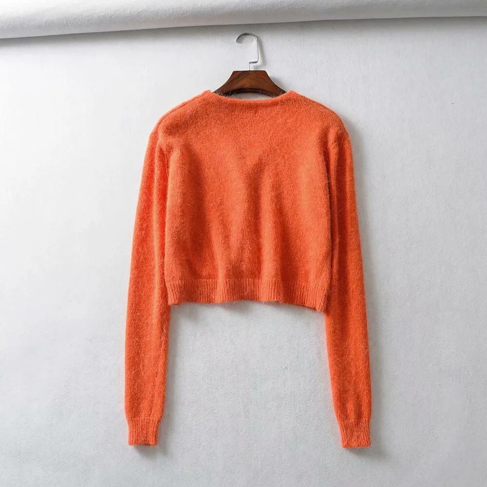 Осенний Стильный вязаный однобортный Кардиган, мохнатый женский свитер с v-образным вырезом и длинным рукавом, джемпер kleding jerseis, 8 цветов