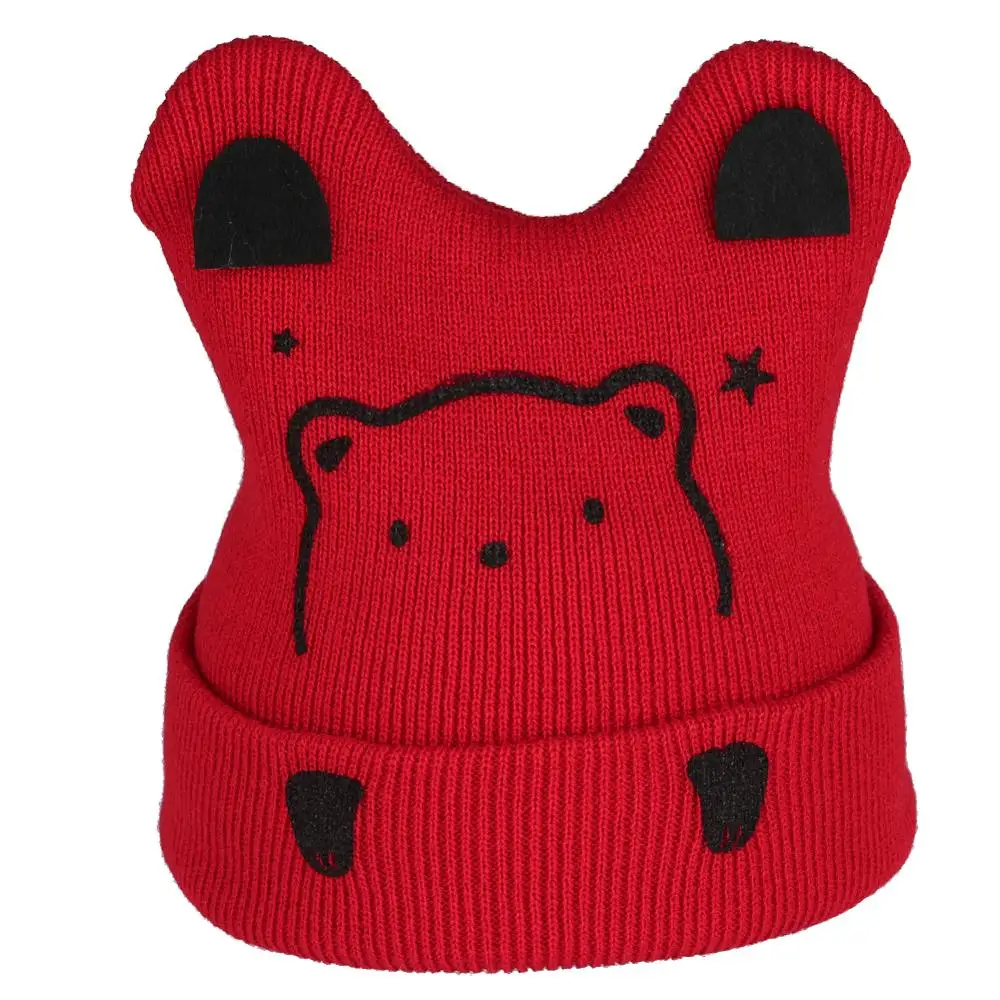 Милая шапка с собачьими ушками для маленьких девочек, зимние теплые вязаные шапки, лыжная шапочка, детская шапка с животными для новорожденных - Цвет: Оранжевый